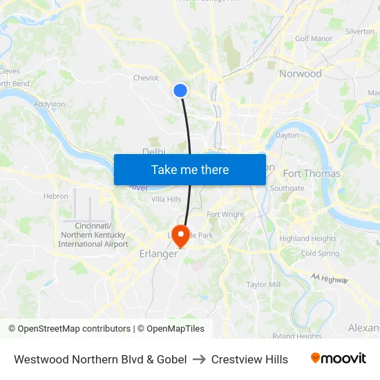 Westwood Northern Blvd & Gobel to Crestview Hills map