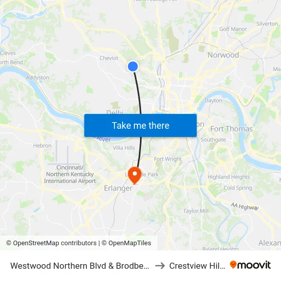 Westwood Northern Blvd & Brodbeck to Crestview Hills map