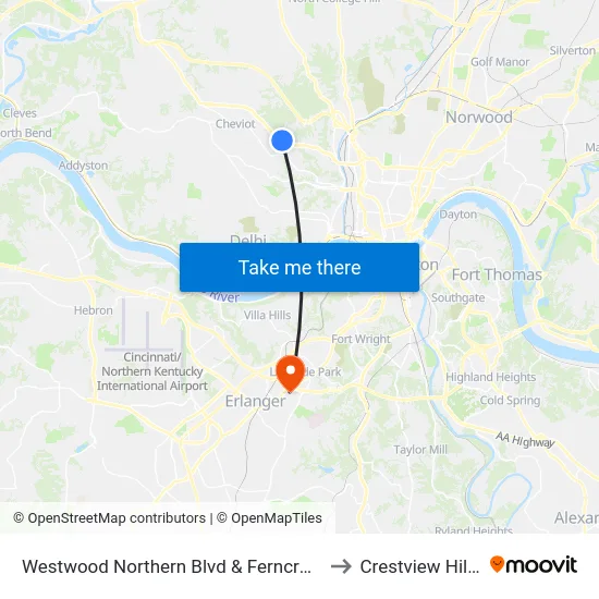 Westwood Northern Blvd & Ferncroft to Crestview Hills map