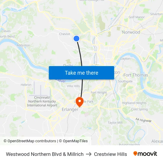 Westwood Northern Blvd & Millrich to Crestview Hills map