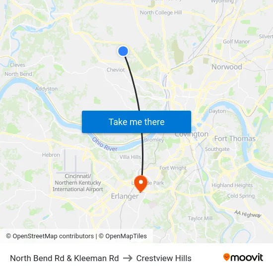 North Bend Rd & Kleeman Rd to Crestview Hills map