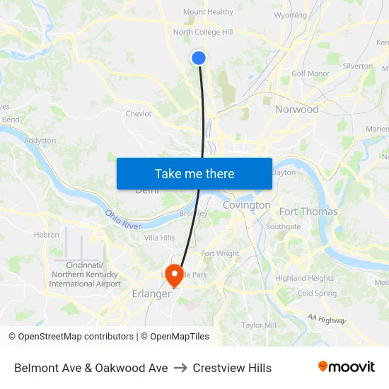 Belmont Ave & Oakwood Ave to Crestview Hills map