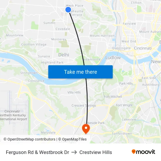 Ferguson Rd & Westbrook Dr to Crestview Hills map