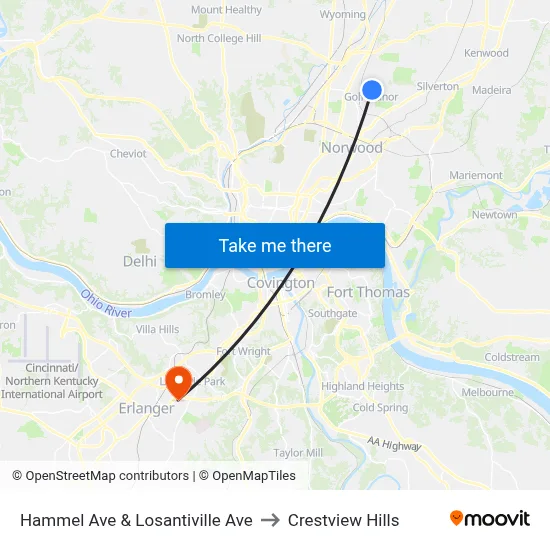Hammel Ave & Losantiville Ave to Crestview Hills map
