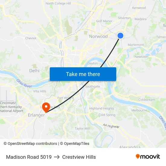 Madison Road 5019 to Crestview Hills map