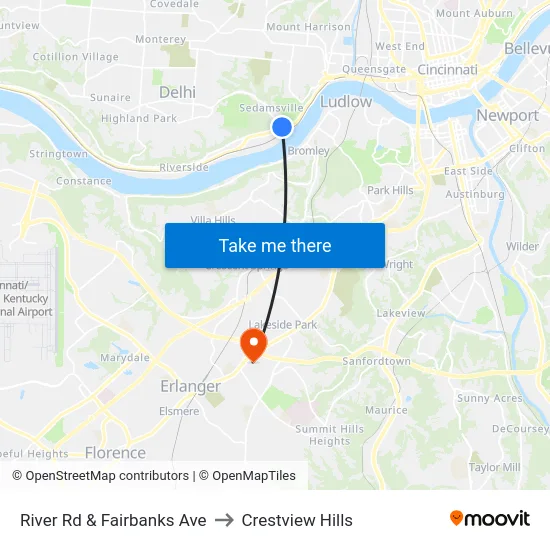 River Rd & Fairbanks Ave to Crestview Hills map