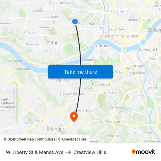 W. Liberty St & Manss Ave to Crestview Hills map