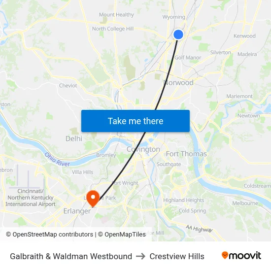Galbraith & Waldman Westbound to Crestview Hills map