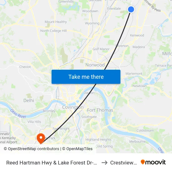 Reed Hartman Hwy & Lake Forest Dr-Southbound to Crestview Hills map