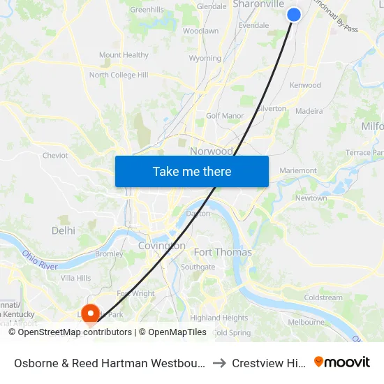 Osborne & Reed Hartman Westbound to Crestview Hills map