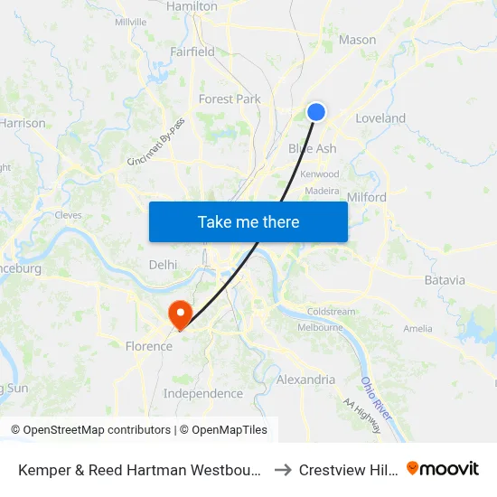 Kemper & Reed Hartman Westbound to Crestview Hills map