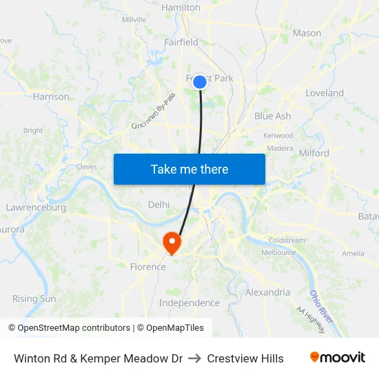 Winton Rd & Kemper Meadow Dr to Crestview Hills map