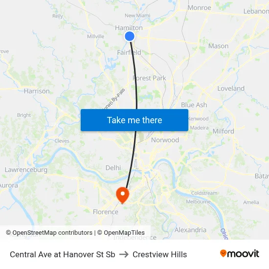 Central Ave at Hanover St Sb to Crestview Hills map