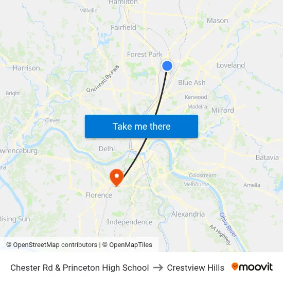 Chester Rd & Princeton High School to Crestview Hills map