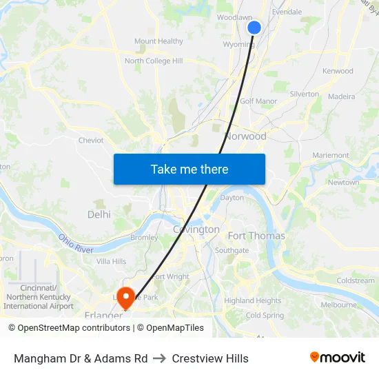 Mangham Dr & Adams Rd to Crestview Hills map