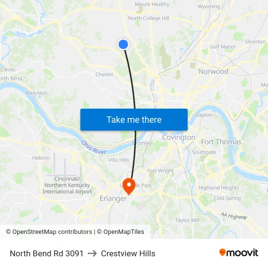 North Bend Rd 3091 to Crestview Hills map