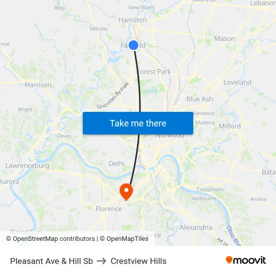 Pleasant Ave & Hill Sb to Crestview Hills map