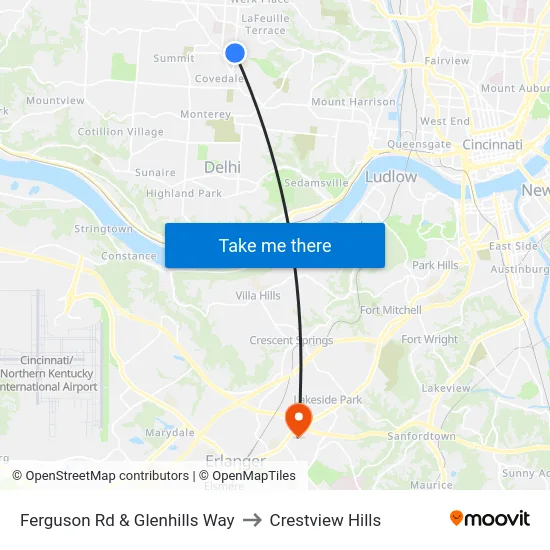 Ferguson Rd & Glenhills Way to Crestview Hills map