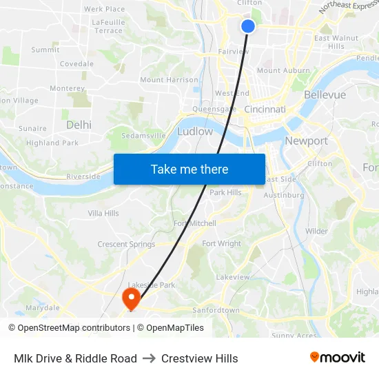 Mlk Drive & Riddle Road to Crestview Hills map
