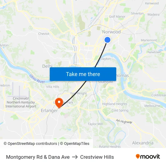 Montgomery Rd & Dana Ave to Crestview Hills map