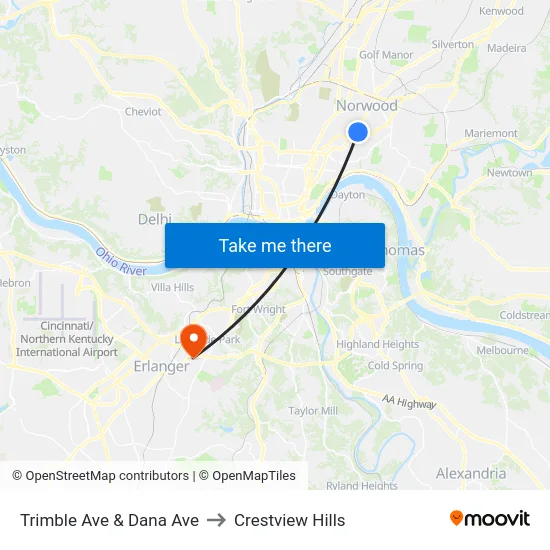 Trimble Ave & Dana Ave to Crestview Hills map