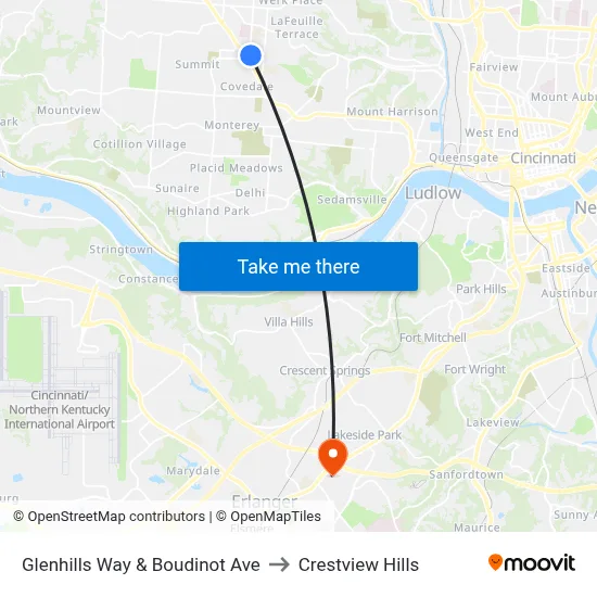 Glenhills Way & Boudinot Ave to Crestview Hills map
