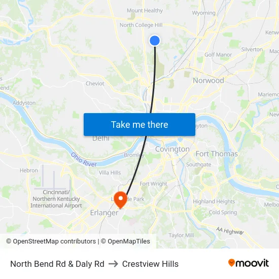 North Bend Rd & Daly Rd to Crestview Hills map