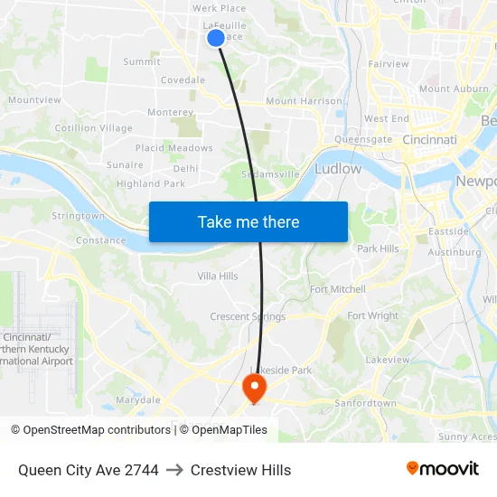 Queen City Ave 2744 to Crestview Hills map