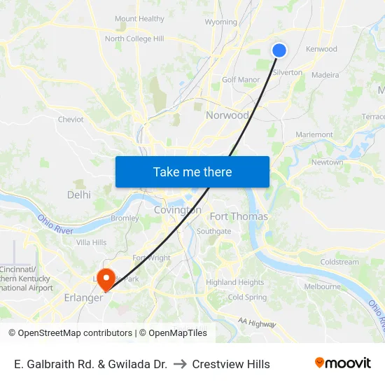 E. Galbraith Rd. & Gwilada Dr. to Crestview Hills map