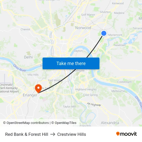 Red Bank & Forest Hill to Crestview Hills map