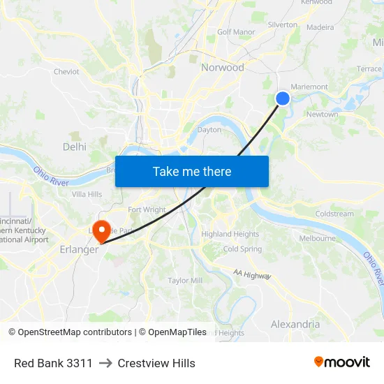 Red Bank 3311 to Crestview Hills map