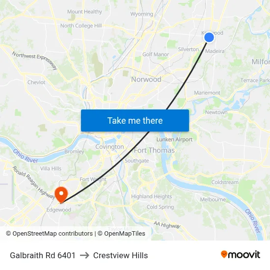 Galbraith Rd 6401 to Crestview Hills map