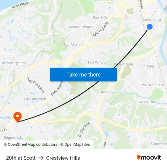 20th at Scott to Crestview Hills map