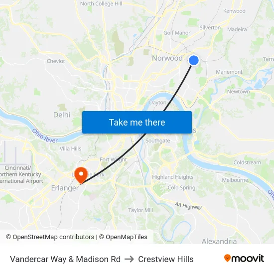 Vandercar Way & Madison Rd to Crestview Hills map