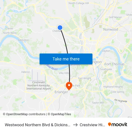 Westwood Northern Blvd & Dickinson to Crestview Hills map