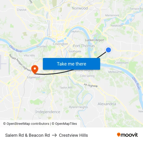 Salem Rd & Beacon Rd to Crestview Hills map