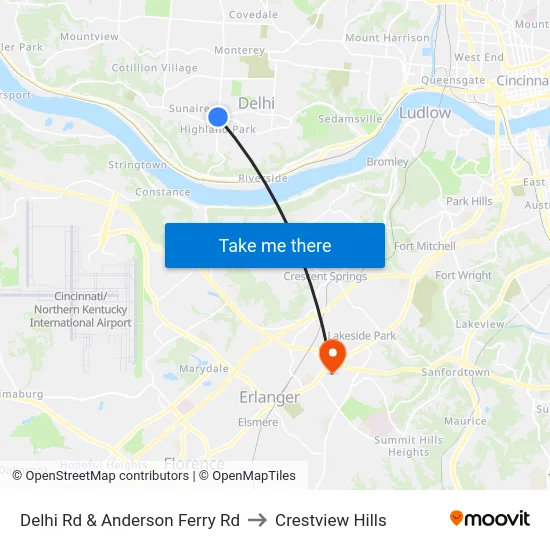 Delhi Rd & Anderson Ferry Rd to Crestview Hills map