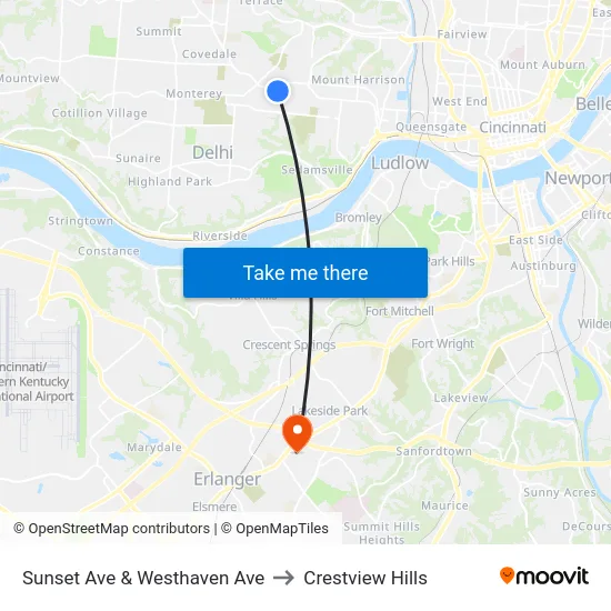 Sunset Ave & Westhaven Ave to Crestview Hills map