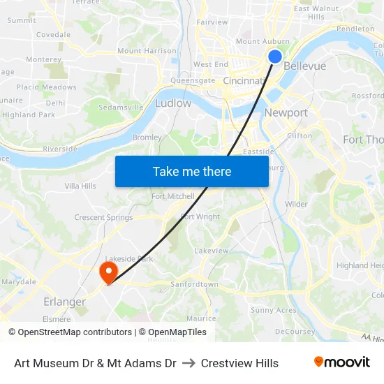 Art Museum Dr & Mt Adams Dr to Crestview Hills map