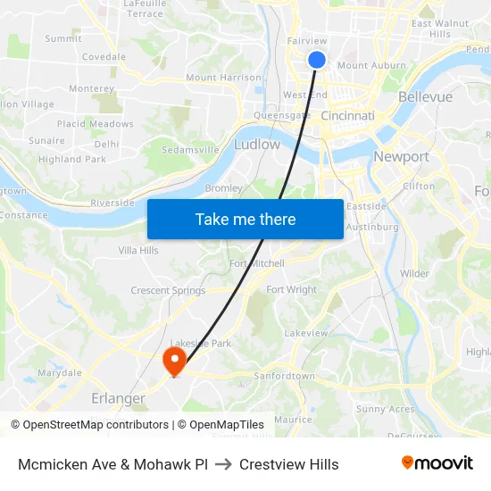 Mcmicken Ave & Mohawk Pl to Crestview Hills map