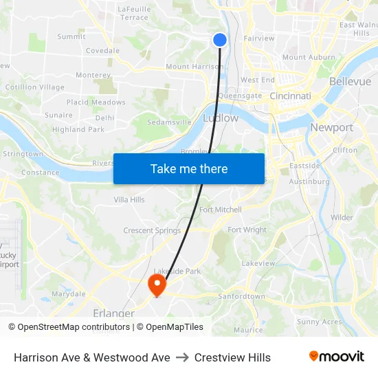 Harrison Ave & Westwood Ave to Crestview Hills map