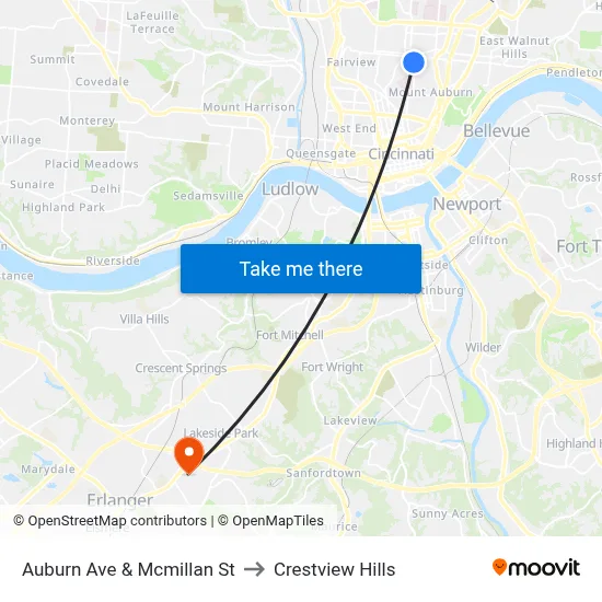 Auburn Ave & Mcmillan St to Crestview Hills map