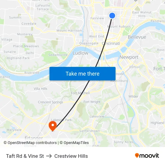 Taft Rd & Vine St to Crestview Hills map
