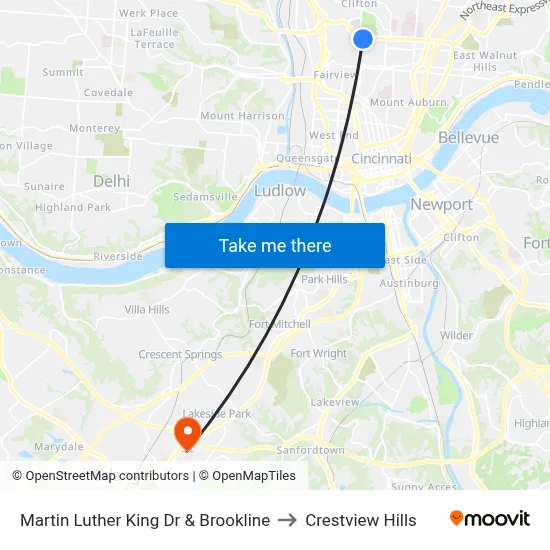 Martin Luther King Dr & Brookline to Crestview Hills map