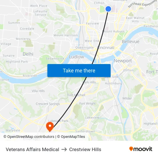 Veterans Affairs Medical to Crestview Hills map