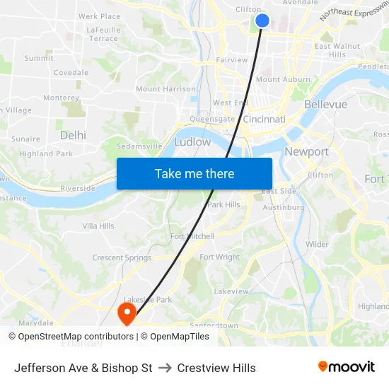 Jefferson Ave & Bishop St to Crestview Hills map