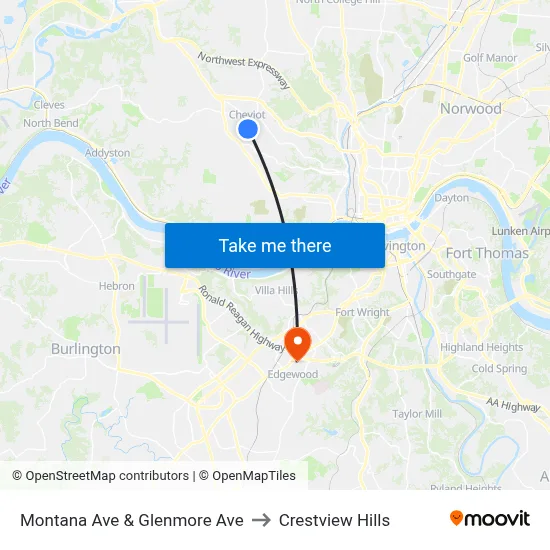 Montana Ave & Glenmore Ave to Crestview Hills map