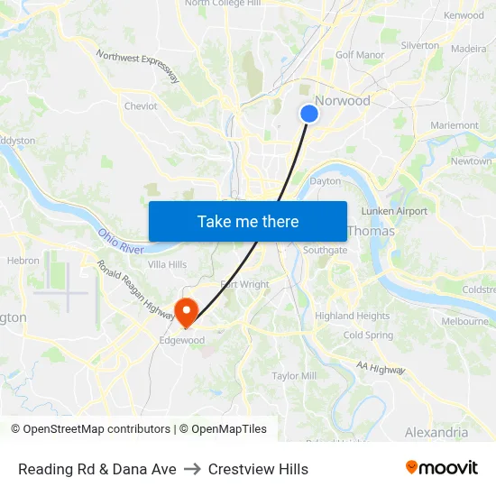 Reading Rd & Dana Ave to Crestview Hills map