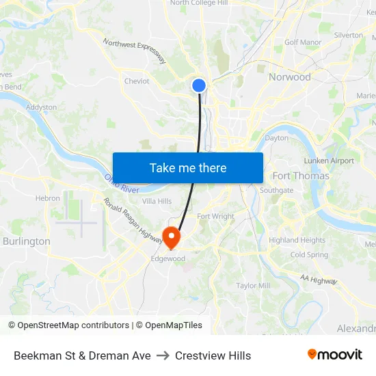 Beekman St & Dreman Ave to Crestview Hills map