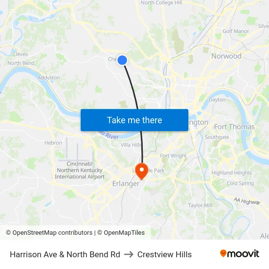 Harrison Ave & North Bend Rd to Crestview Hills map